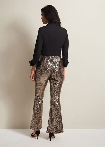 Phase Eight Karmia Gold Sequin Flareds Trousers Gold Australia | BV0431829